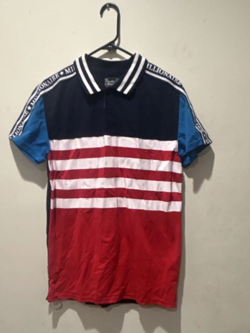 Striped Colorblock Polo Shirt in Navy, White, Red & Blue.. VERY LOVED SHIRT